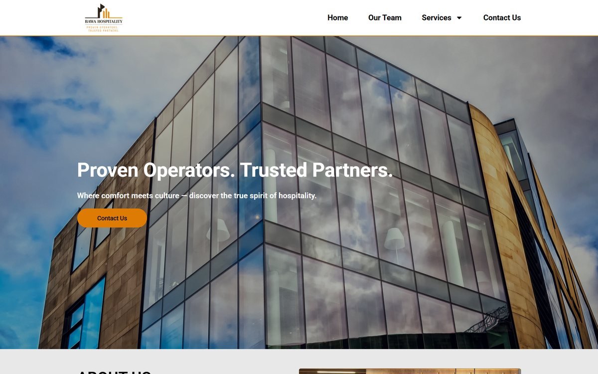 Bawa Hospitality Group — A hotel ownership and management company website presenting their portfolio, services and hospitality brand partnerships.
