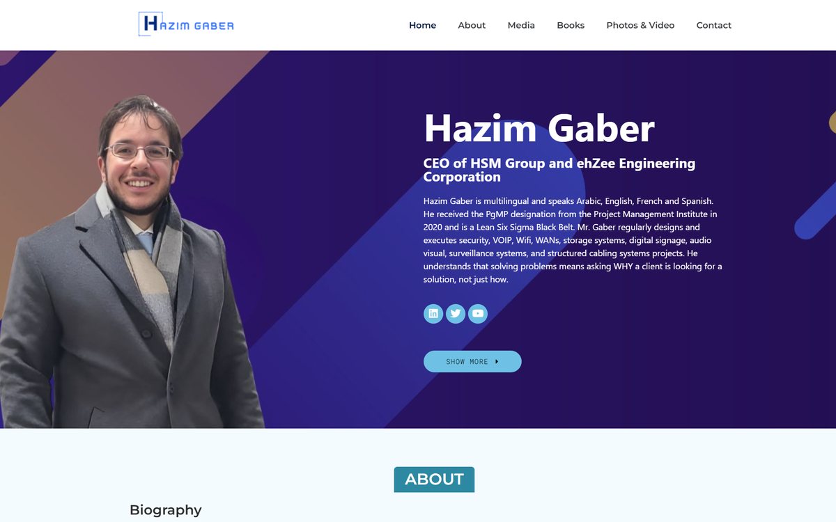 Hazim Gaber Personal Brand — Hazim Gaber personal one-page executive bio site