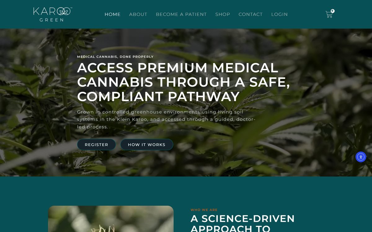 Karoo Green Medical Cannabis — A licensed medical cannabis producer's site guiding patients through registration, consultation and compliant access to treatment.