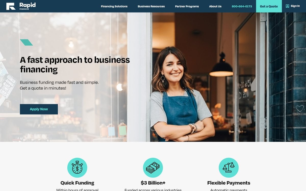 Rapid Finance — A business financing website with an interactive funding calculator, testimonials and clear paths to apply for capital.