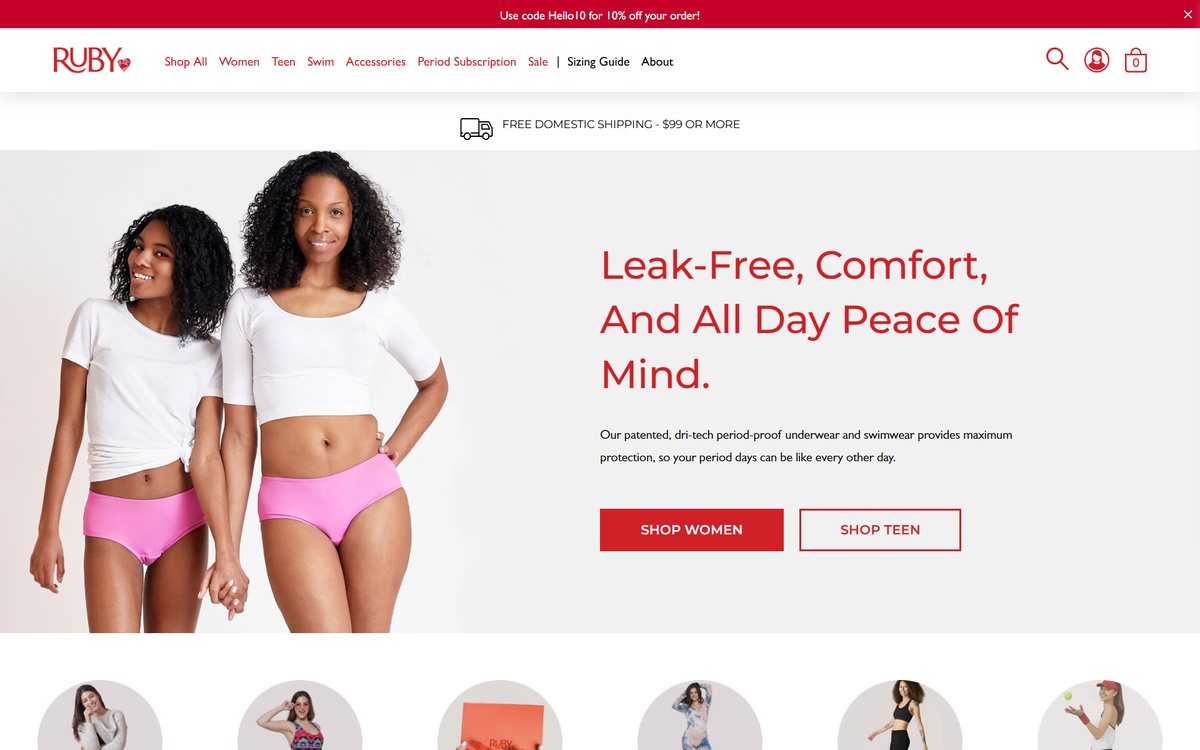 Ruby Love Period Care — Ruby Love period-proof underwear e-commerce store