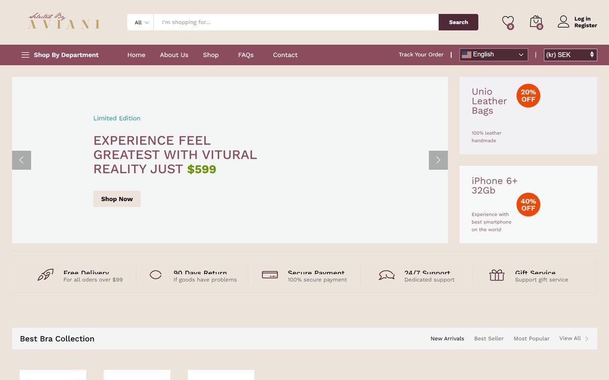 Selected By AVIANI Store — A multi-brand lingerie marketplace with department-based navigation, bestseller collections and a full online checkout experience.